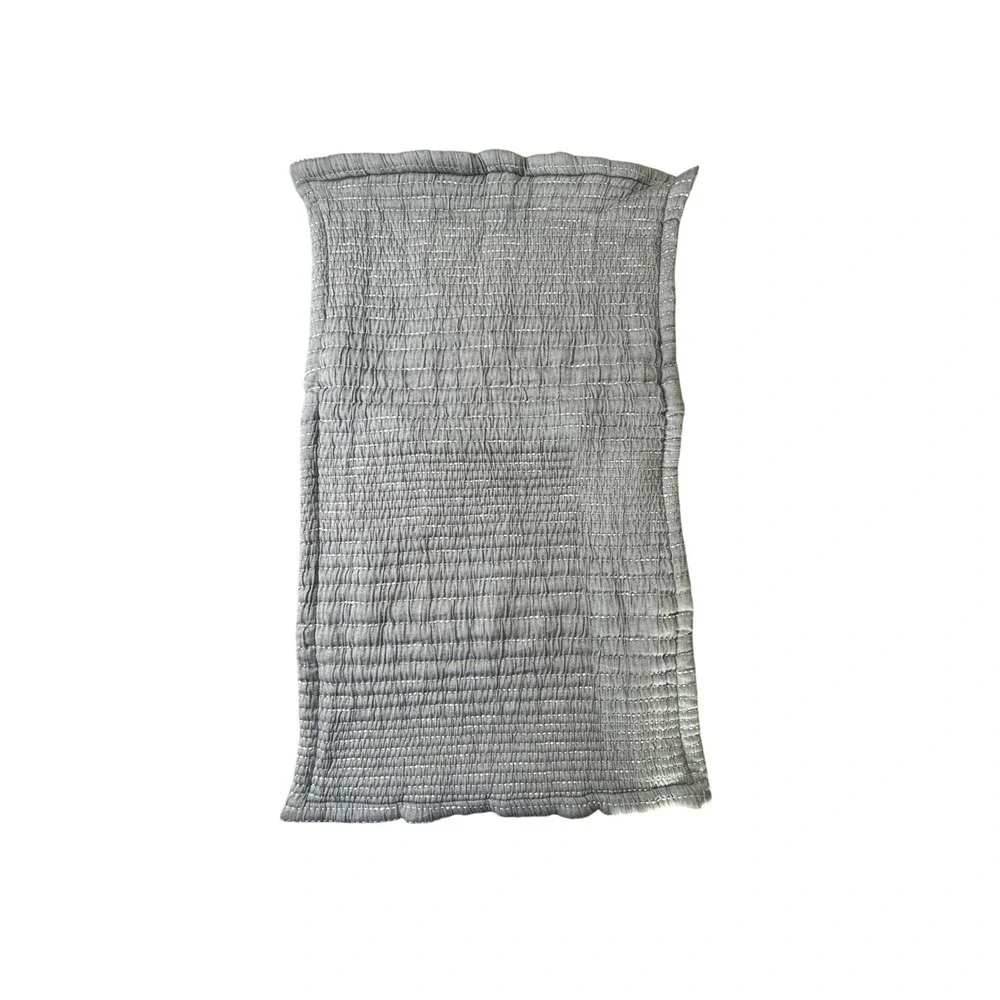 Quince Blue Grey Channel Stitch Organic Cotton Pillow Shams Set of 2 Kantha